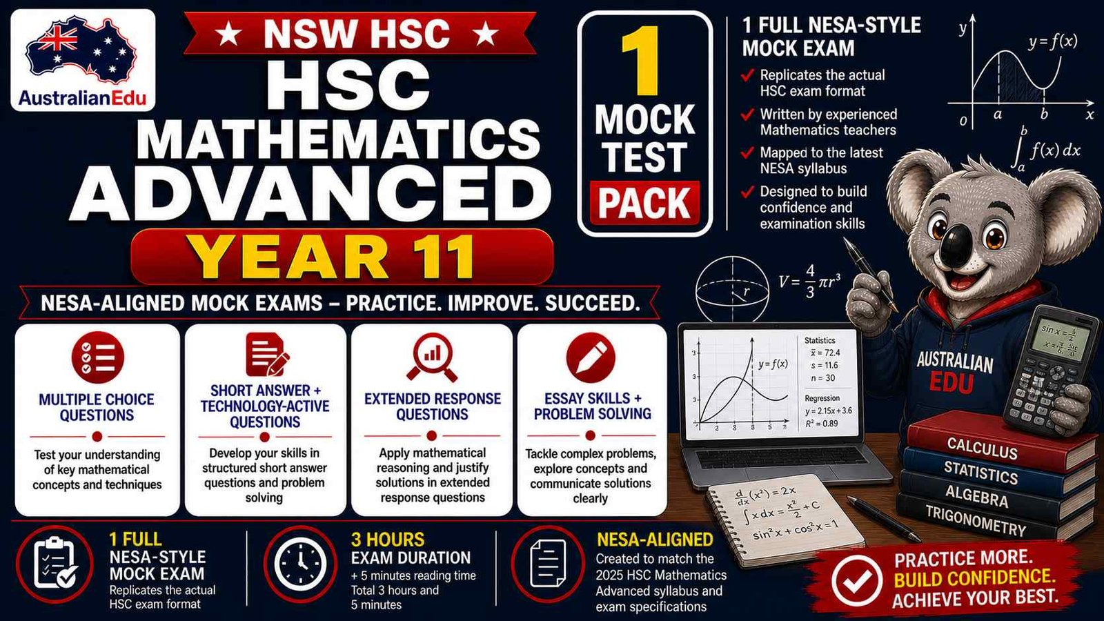 HSC Mathematics Advanced Year 11 Australian Edu 1 Mock Pack