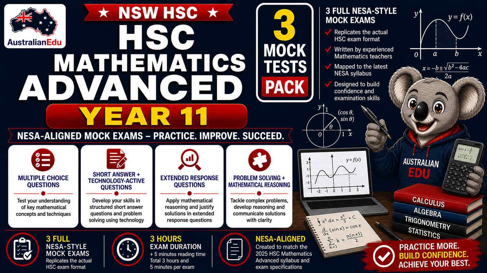 HSC Mathematics Advanced Year 11 Australian Edu 3 Mock Pack