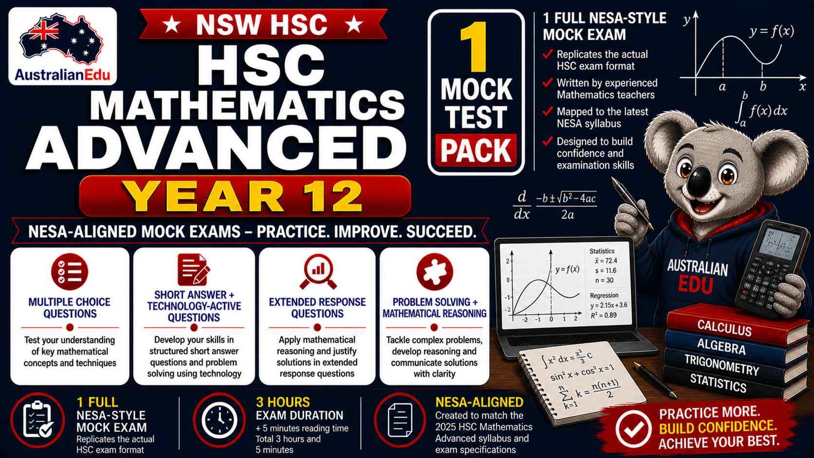 HSC Mathematics Advanced Year 12 Australian Edu 1 Mock Pack