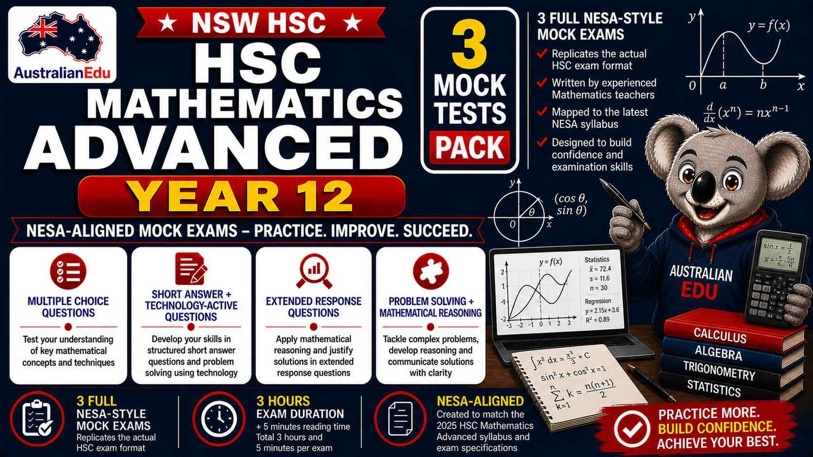HSC Mathematics Advanced Year 12 Australian Edu 3 Mock Pack