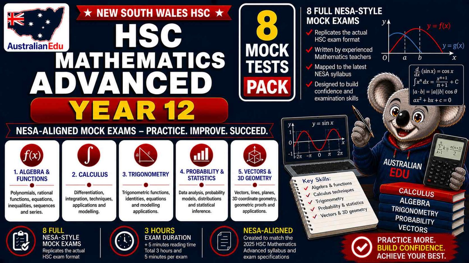 HSC Mathematics Advanced Year 12 Australian Edu 8 Mock Pack